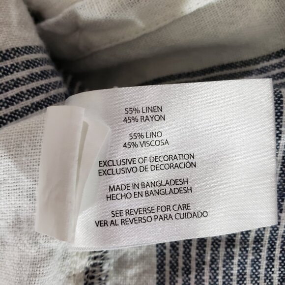 Orvis Linen Blend Button-Down Shirt XXL Stripes Blue White Roll-Tab Sleeve - Picture 8 of 9